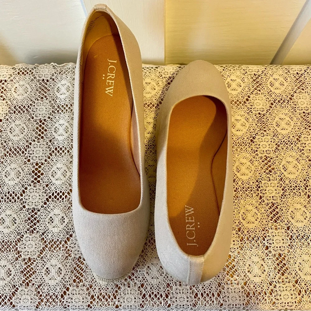 J. Crew New Flax Canvas Espadrille Wedge Shoes AL003 9.5